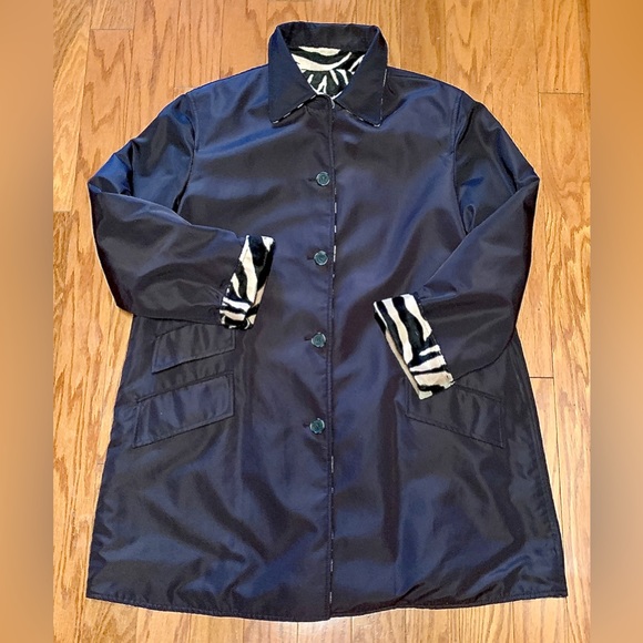 Women’s Large Anne Klein II Reversible Brown Shell/Faux Fur Zebra Stripe Coat - Picture 2 of 16